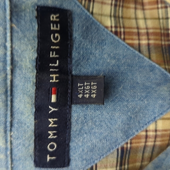 TOMMY Hilfiger tan plaid button down shirt 4XLT - Picture 5 of 8
